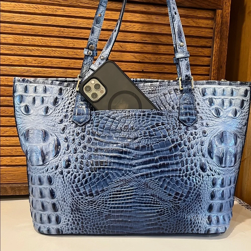 Brahmin Med. Asher Melbourne Embossed Leather Tote bag, denim blues - Picture 8 of 17